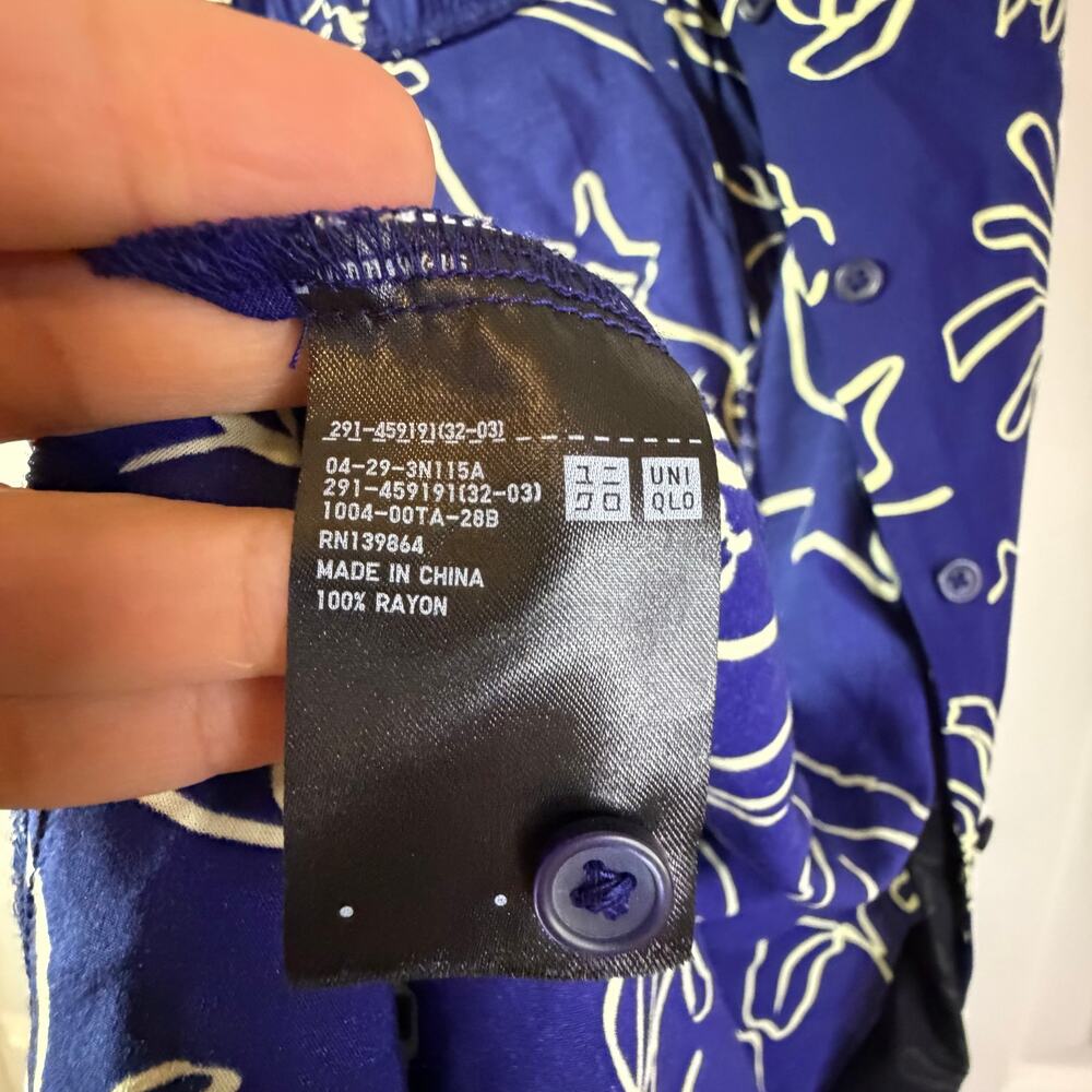 Uniqlo Blue Floral V Neck Midi Dress Short Sleeve S - Picture 7 of 8